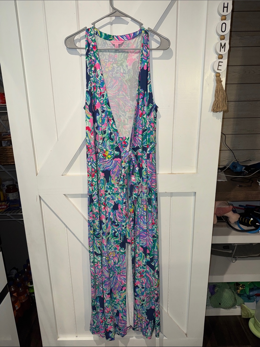Lilly Pulitzer Sleeveless Maxi Cover Up Duster Size Large Tropical Print